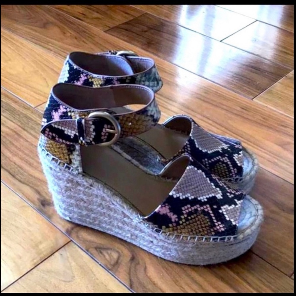 Marc Fisher Snakeskin Espadrille Ankle Strap Wedge Sandals Pink 8 - Picture 2 of 3